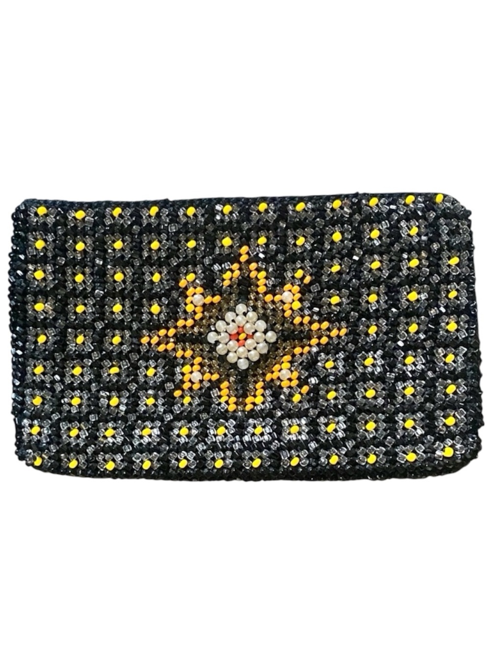 Vintage Hand Beaded Coin Purse Wallet Boho Floral Geometric Beaded Zip Pouch